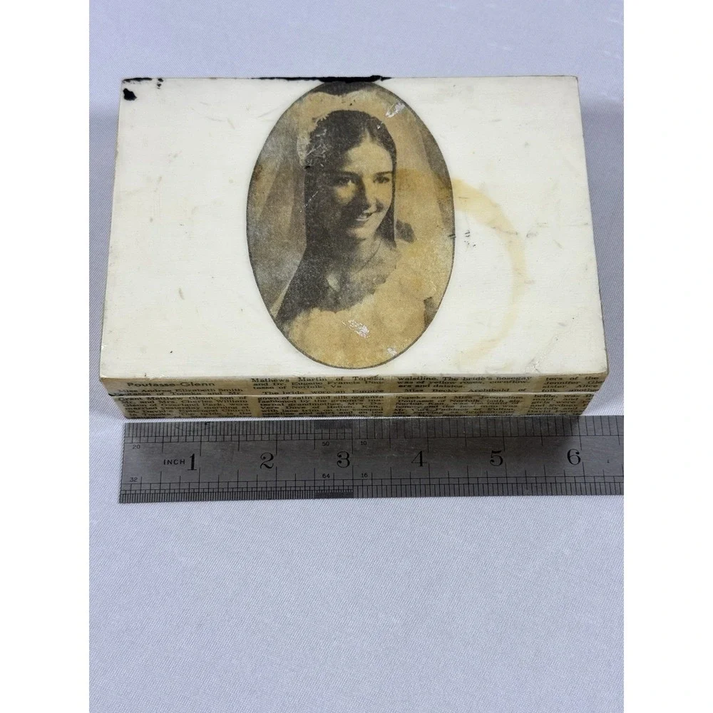 Antique Wood‎ Decoupage Bride/Announcement Hinged Box